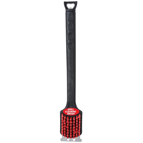 Kingsford Grill Tools 17” Cleaning Brush with Stainless Steel Scraper, Nylon Bristles, Bottle Opener, and Non-slip Rubber Handle| Classic Grill Brush for Cleaning Most Outdoor Grill Types