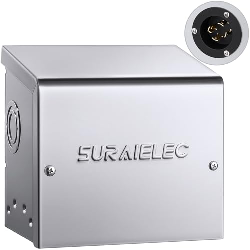 SURAIELEC 30 Amp Generator Power Inlet Box, NEMA L14-30P Generator Box for 4-Prong Generator Cord, Stainless Steel Housing, 125/250V, 7500W Weatherproof Outdoor Power Inlet Box