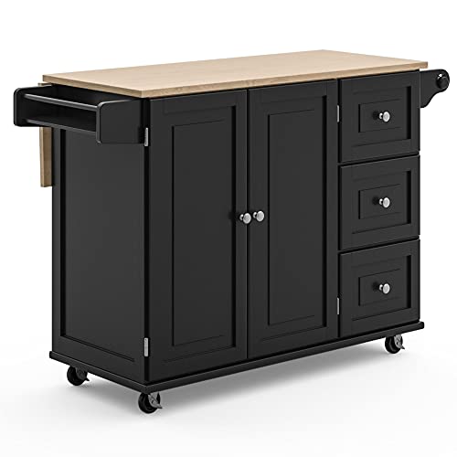 Homestyles Dolly Madison Black Mobile Kitchen Island Cart with Wood Drop Leaf Breakfast Bar