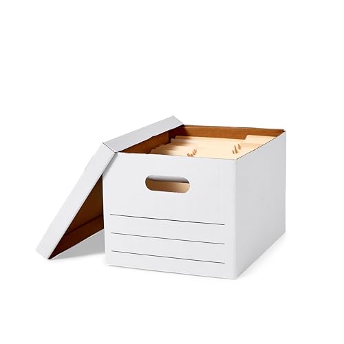 Amazon Basics Storage and Filing Boxes With Lid and Handles, Legal/Letter Size, Basic Duty, Pack of 20, White, 16.2