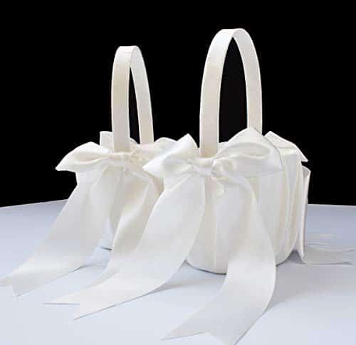 ATAILOVE 2 PCS Flower Girl Baskets Set- Cute Cherish Wedding Flower Baskets (Ivory)