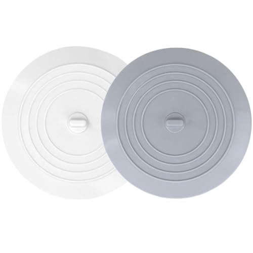 V-TOP Bathtub Drain Stopper 2 Pack, 5 inches Silicone Tub Stopper Shower Drain Cover, Bath Tub Plug Hair Stopper,Universal Flat Suction Renter Friendly Bath Accessories (White&Grey, 5 inch)
