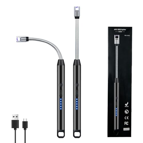2 PCS Candle Lighter, Electric Lighter Arc Windproof Flameless with 360° Flexible Neck & LED Power Display,USB Rechargeable Lighter for BBQ, Grill, Camping, Fireplace, Stove