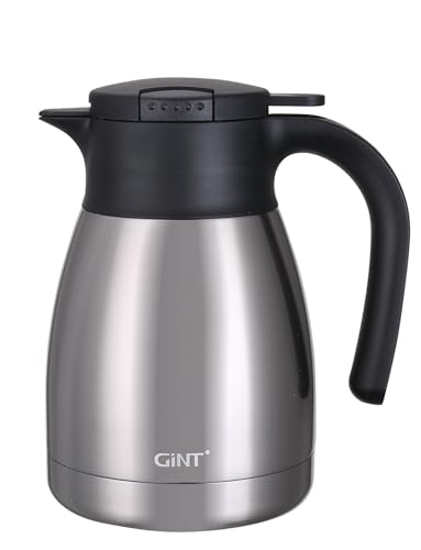 GiNT 34Oz Thermal Coffee Carafe, Insulated Stainless Steel Coffee Carafes for Keeping Hot/Double Walled Vacuum Coffee Carafe (Silver, 1L)