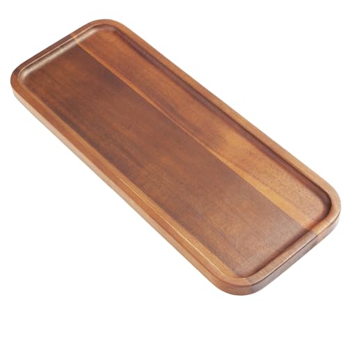 HOMKULA Solid Acacia Wood Serving Trays and Platters - Wooden Mini Charcuterie Boards, Rectangle Small Cheese Board for Food, Bathroom, Home Decor, Kitchen Counter, 14