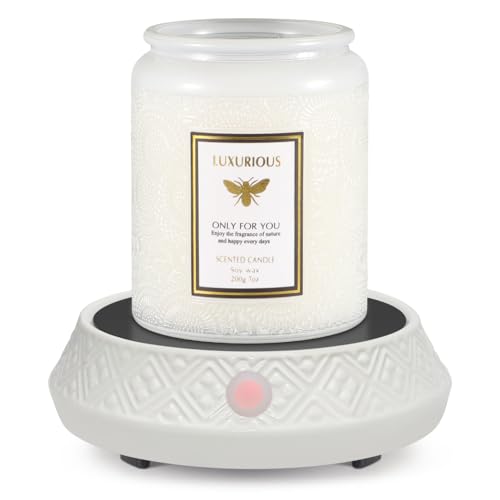Candle Warmer with Timer Coffee Mug Heat Auto Off Function for Bedroom Study Living Room Kitchen Office White Ceramic Electric Wax Melt Warmer Fits Yankee Jar Scented Candle Safe Release of Scent