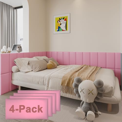 YU LI 3DH 3D Anti-Collision Wall Padding for Kids Self-Adhesive 4PCS Pink headboard Panels for Wall Peel and Stick headboard