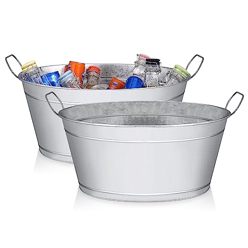 Large 6-Gallon Galvanized Tin Beverage Tub, 20x14x10 inches (Pack of 2)