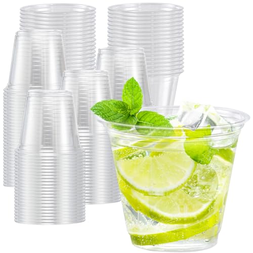 Lamosi 9 oz Clear Plastic Cups, 100 Pack Disposable Party Cups, PET Clear Plastic Cocktail Tumblers for Party & Wedding