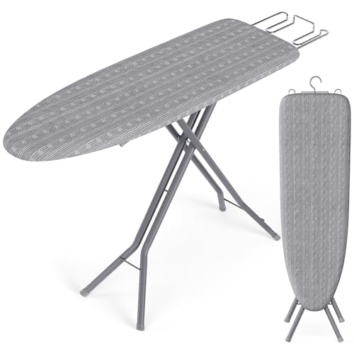 SONGMICS HOME Ironing Board, Foldable Iron Board, Height Adjustable up to 35 Inches, with 4 Layered Cover and Pad, Iron Rest, Hook, Steel X-Legs, for Home, Laundry Room, Dorm, Dove Gray ULLB001G01