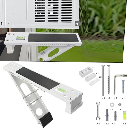 Air Conditioner Support Bracket - Adjustable Anti-slip Shock-absorbing Mat Safe Mount Bracket Installs From Inside the House Built-in Bubble Level for Window AC Up to 85 lbs