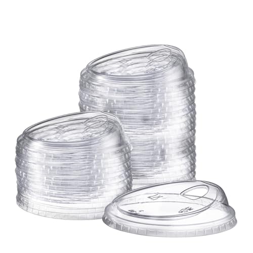 Comfy Package [100 Count] Crystal Clear Strawless PET Plastic Lids for 12, 16, 20 & 24 oz. Milkshake Cups