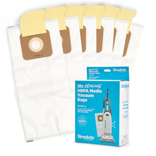 Simplicity Vacuums SAH-6 Certified Hepa Vacuum Replacement Bags, Fits with S20EZM Allergy Upright Vacuum Cleaner, Symmetry and 6 Series, Type A Bags, 6-pack Set