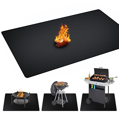 Rumlick 48 x 30 inch Under Grill Mats for Outdoor Grill, Double-Sided Fireproof, Oil and Waterproof Protective Mat for Grass and Deck, Outerdoor BBQ Mat Fire Pit Mat Fireplace Mat