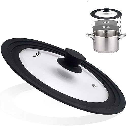 Universal Lid for Pots, Pans and Skillets - Tempered Glass with Heat Resistant Silicone Rim, Fits 10