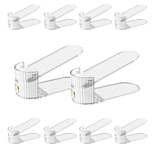 PureSprout Shoe Slot Organizer,Adjustable Shoe Stacker for a Pair of Shoes,Shoe Holder Space Saver,Double Deck Shoe Riser Shoe Rack,Shoe Organizer for Closet (Clear, 10 Pack)