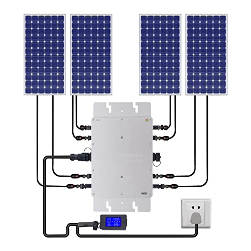1200W Solar Grid Tie Micro Inverter, Waterproof IP65, with AC Data Monitoring Display LCD Screen, 110V Solar & Wind Power Inverter for 30V 36V Solar Panel
