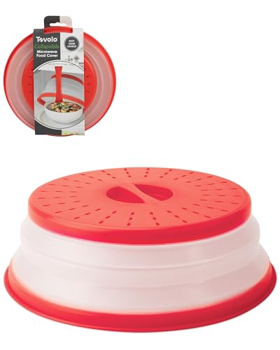 Tovolo Microwave Splatter Cover for Food, Medium (Candy Apple Red) - Collapsible & Vented Silicone Splatter Guard Lid - Microwave Plate & Dish Cover with Handle - BPA-Free Kitchen Gadget for Meal Prep