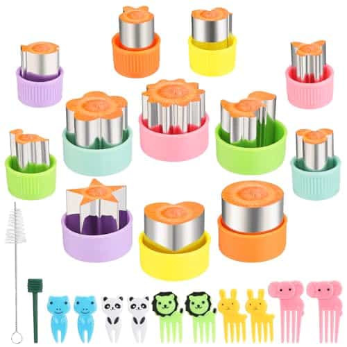 24 Pcs Vegetable Cutter Shapes Set, Cute Fruit Shape Cutters, Food Cutters for Kids Lunch, Cookie Stamps, Mini Cookie Cutters with Cartoon Animals Food Picks for Kids Baking and Lunchbox