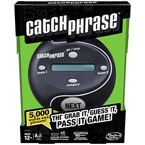 Hasbro Gaming Catch Phrase Electronic Game | Fun Active Handheld Party Games for Adults, Teens, and Kids | Ages 12+ | 4 or More Players, 2 Teams | Portable Family Travel Games (Amazon Exclusive)