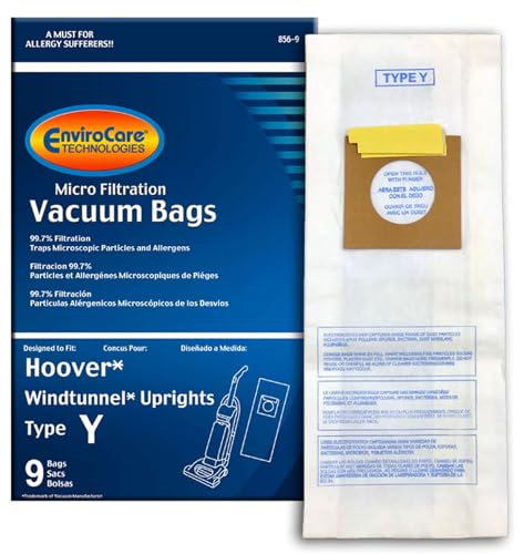 EnviroCare 859-9 Type Y Vacuum Bag Replacement for Hoover WindTunnel Uprights and Hoover Vacuums, 9 Pack