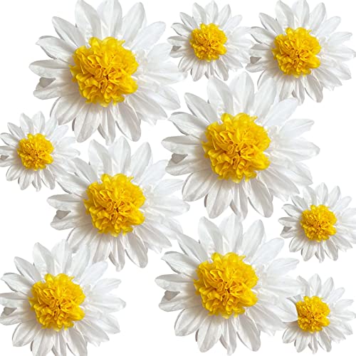 ANSOMO Daisy Tissue Paper Pom Poms Party Decorations White Yellow Flowers Wall Hanging 1st Birthday Bridal Baby Shower Wedding Classroom Décor 12