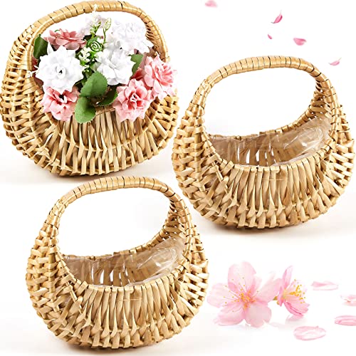 Rattan Half-moon Wicker Basket - Small Willow Straw Basket with Handle, Ideal for Wedding Flower Girl, Picnic, Garden Storage, and Home Decor(3 Pcs)
