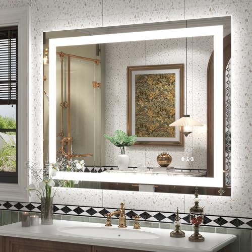 ODDSAN 40x32 Smart Led Mirror for Bathroom, Dimmable Vanity Mirror with Lights, Backlit and Front Lit Makeup Mirror for Wall, Anti-Fog (Horizontal/Vertical)
