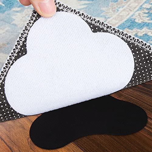 Large Size Grippers, Non Slip Washable Rug Tape Grip Carpet Corner, Hook and Loop Pads Non Curl Reusable Stoppers Keep Your Area Rug Flat on Hardwood Floors and Tiles (16)