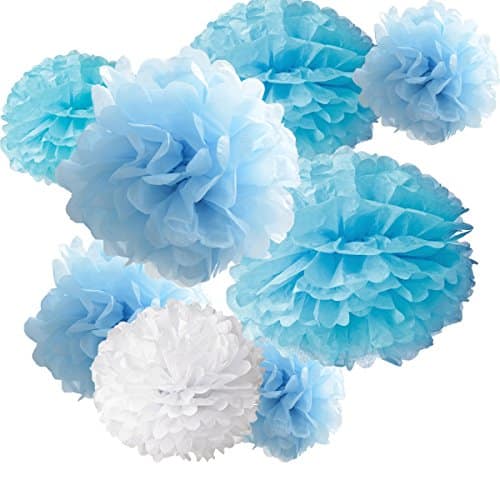 18pcs Tissue Hanging Paper Pom-poms, Hmxpls Flower Ball Wedding Party Outdoor Decoration Premium Tissue Paper Pom Pom Flowers Craft Kit (Blue & White), 8