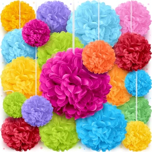 Tissue Paper Pom Poms - Large Tissue Paper Flowers for Fiesta Parties, Baby Shower Decorations, Flower Birthday Decorations and More - Colorful Party Decor by Avoseta (20 Piece Set, Multicolor)