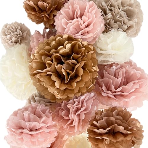 Vidal Crafts 20-Piece Tissue Paper Pom Poms - Boho Tissue Paper Flowers Decorations for Birthday Party, Bachelorette, Bridal Shower Decorations, Wedding, Baby Shower, 6