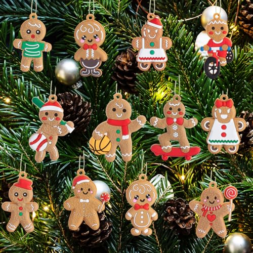 12pcs Gingerbread Man Ornaments for Christmas Tree, Plastic Gingerbread Figurines Ornaments, Christmas Tree Hanging Decorations,Suitable for Christmas Decoration and Christmas Tree Ornaments