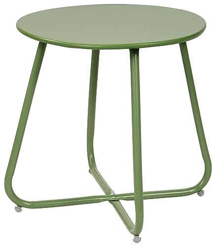 Elevon E-Coated Steel Side Table Weather Resistant Outdoor 17.5” Round End Table Accent Table for Bistro Balcony