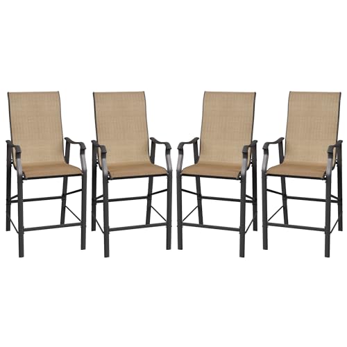 VONZOY Outdoor Bar Stools Set of 4, High Top Bar Height Outdoor Chairs, Comfortable Patio Bar Stools w/All-Weather Mesh, 300lb Capacity (Brown)