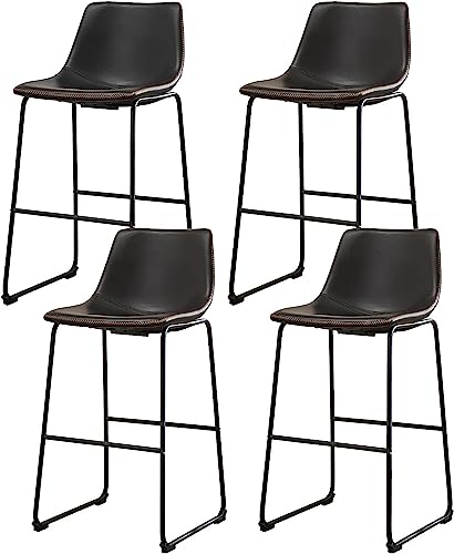 Sweetcrispy Counter Height Bar Stools Set of 4, Modern Counter Stool Faux Leather Barstools with Back, 26 inch Seat Height Island Stools Countertop Comfortable Black Bar Chairs with Metal Legs