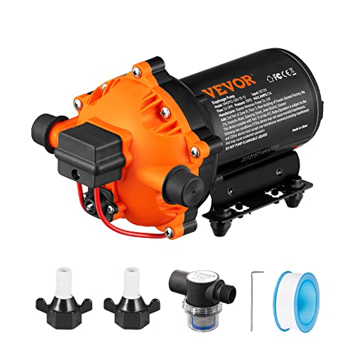 VEVOR Water Diaphragm Pump, 12V DC, 5.5 GPM Flow, 70 PSI Rated Pressure (40-100 PSI Adjustable), 1/2