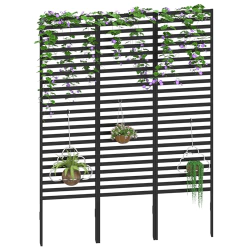 CADUKE Black Metal Outdoor Privacy Screen, Decorative Privacy Fence for Yard, Patio - Outdoor Divider, Garden Fence, Air Conditioner Fence, 12 Panels with 6 Stakes
