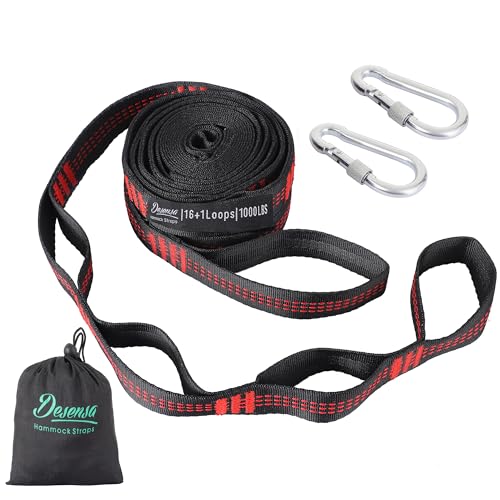 Hammock Tree Straps, Portable 10 FT Long 16+1Loops Adjustable Suspension Straps, 100% No Stretch&Lightweight, 1400 LBS Combined Hammock Accessories, Fits All Hammocks