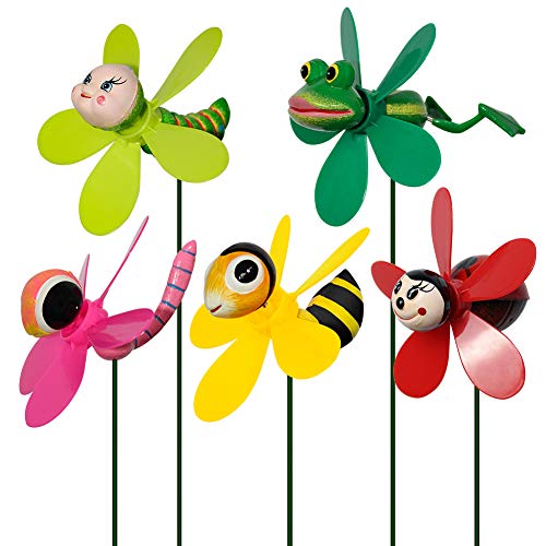 Garden Decor Pinwheels, 5-Pack Colorful 3D Lovely Insect Whirligigs