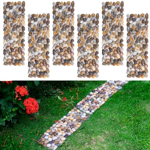 Qualdout River Rocks Stepping Stones Pavers Outdoor for Garden Walkway, Pebbles Polished Gravel for Yard Lawn Patio Pathway Landscaping, 6PCS (Rectangle)
