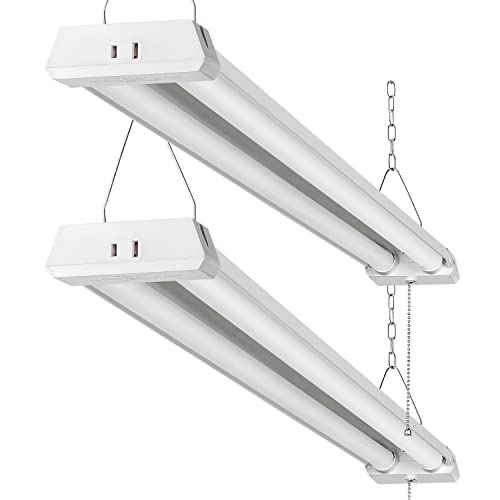OOOLED 4FT Linkable LED Shop Light for Garages, 42W 4800LM 5000K Daylight Led Shop Lights, Ceiling Light with Pull Chain (ON/Off), Linear Worklight Fixture with Plug, 2 Pack