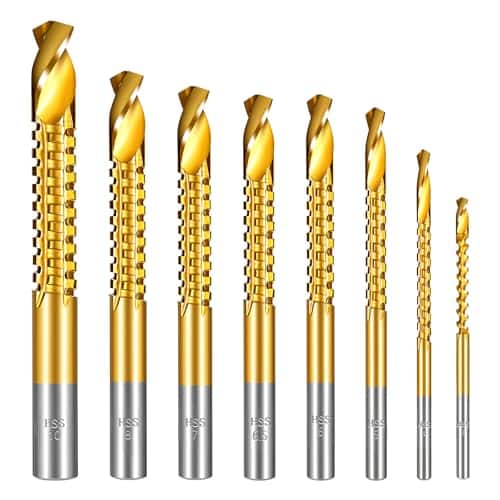 8 Pack Titanium Coated HSS Twist Drill Bits