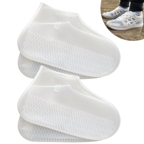 LSDWL Waterproof Shoe Covers 2 Pairs,Rain Shoe Covers Reusable Silicone Non Slip Shoe Covers for Outdoor,Rain Shoe Covers for Women and Men (Clear, Large)