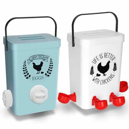 Tgeyd No-Waste Chicken Feeder & Waterer Set, 3 Gallon Automatic Waterer and 15 lb Hanging Feeder for Backyard Chickens, Modern Farmhouse Chicken Coop Essentials