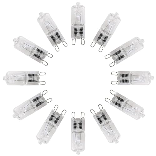 Snnalosses Appliance Light G9 Bulb, 120V 40W Xenon Small Light Bulb for Microwave,Chandeliers, Pendants, Cabinet Lights, Bathroom, 2 Pin Base JC T4 Type,Warm White, Dimmable,12 Pack