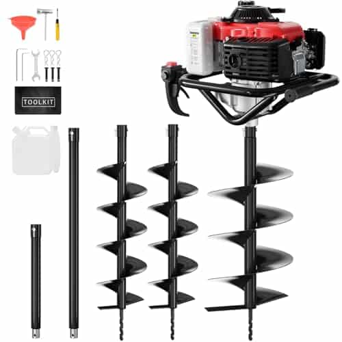 Baotree Post Hole Digger, 78cc Auger Post Hole Digger, 4-Stoke Gas Powered Earth Digger with 2 Auger Drill Bits(6