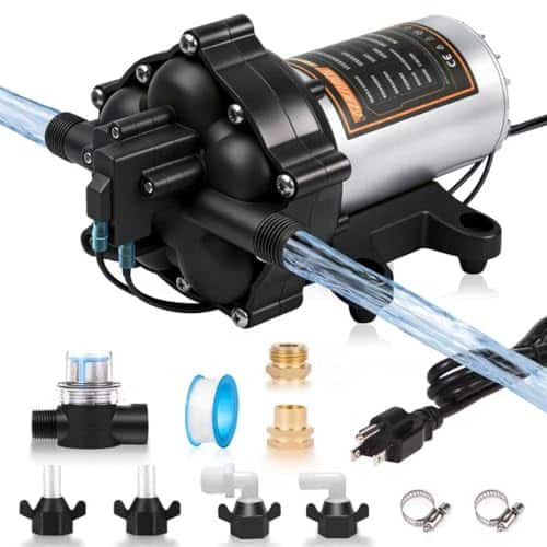 Upgraded 110V AC Fresh Water Pump, 7GPM 70PSI, Five Chamber Self-Priming Diaphragm Pump with Heavy Duty Pressure Switch & Strainer for RV, Marine,Home Water System, Irrigating & Industrial Settings