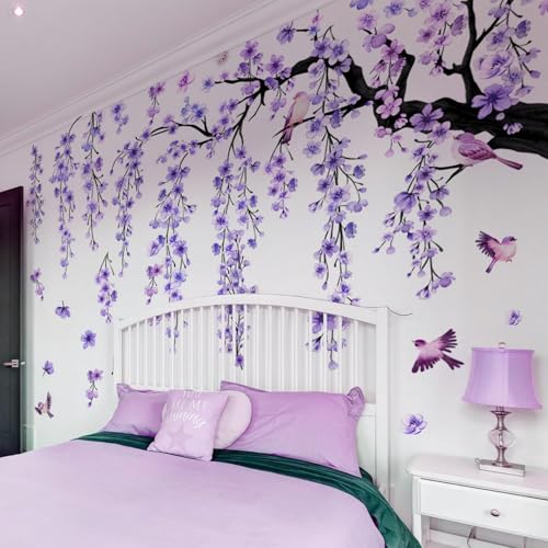 Lilac Purple Wall Decor 4 Sheets Large Cherry Blossom Tree Wall Stickers