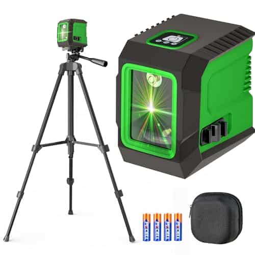 Laser Level with 50” Tripod, 360° Self Leveling Cross Line Laser Level, Green Beam Horizontal and Vertical Line Leveler Tool for Hanging Pictures, Home Renovation with 4 AA Batteries & Carry Pouch